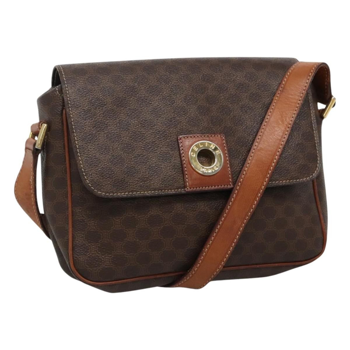 Celine Vintage Macadam Shoulder Bag Canvas and Leather, BROWN, CANVAS, Shoulder bag