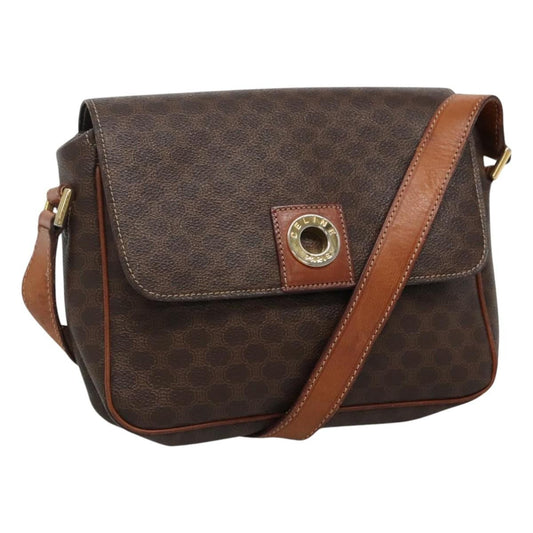 Celine Vintage Macadam Shoulder Bag Canvas and Leather, BROWN, CANVAS, Shoulder bag