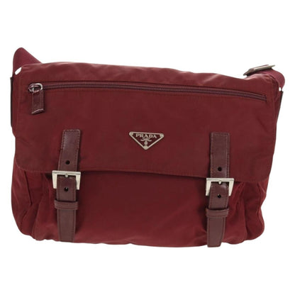 Prada Double Buckle Flap Messenger Bag Tessuto, BURGUNDY, NYLON, Shoulder bag