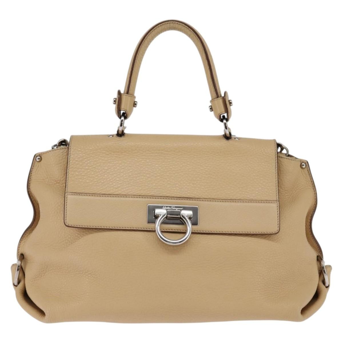 Salvatore Ferragamo Sofia Satchel Grainy Leather, BEIGE, LEATHER, Handbag
