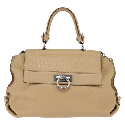 Salvatore Ferragamo Sofia Satchel Grainy Leather, BEIGE, LEATHER, Handbag