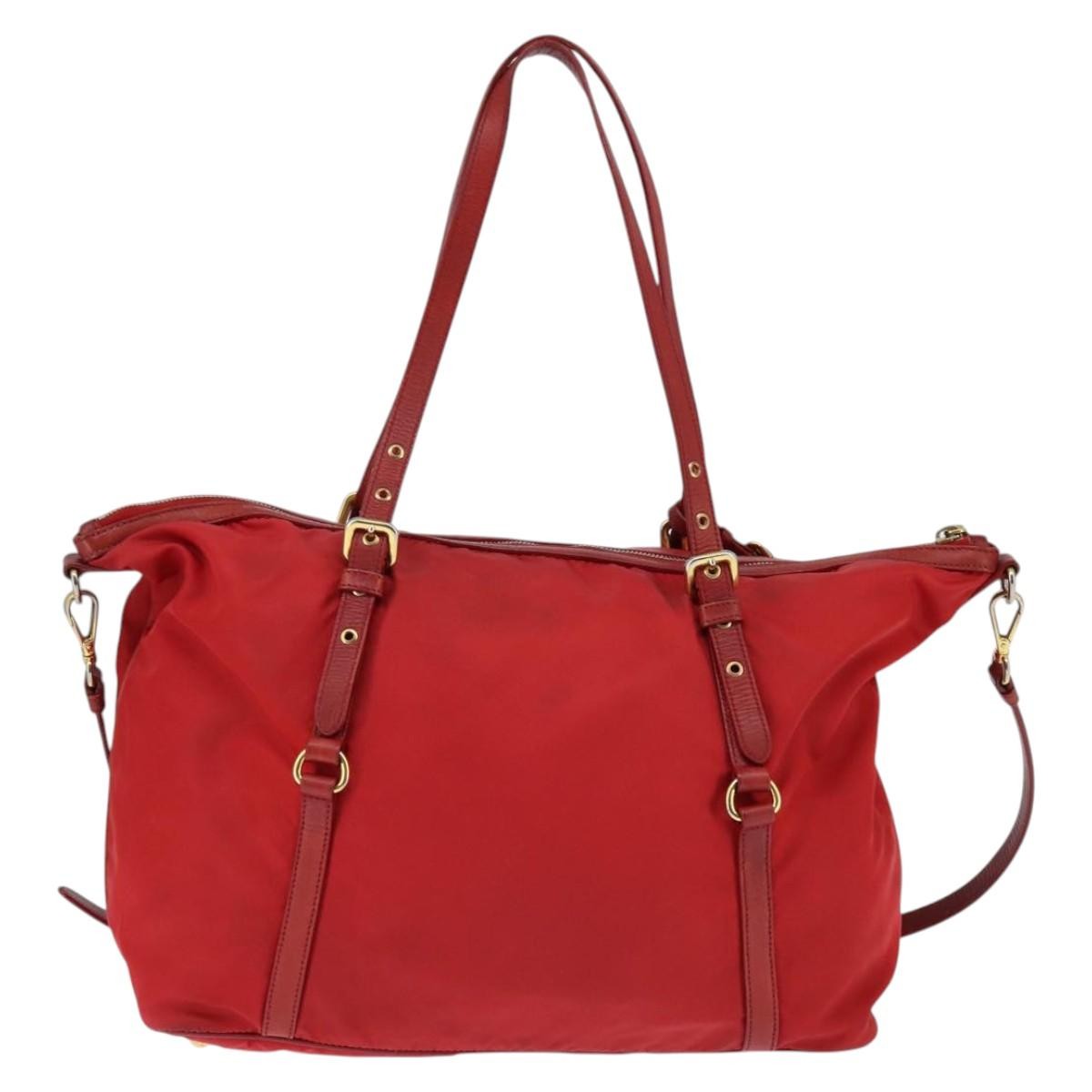 Prada Convertible Logo Tote Tessuto and Leather, RED, NYLON, Tote bag