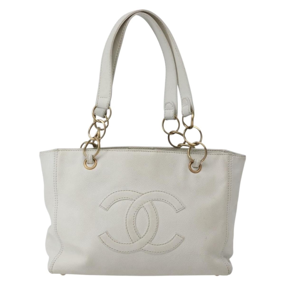 Chanel Vintage Timeless Chain Shoulder Bag Lambskin, WHITE, LEATHER, Tote bag