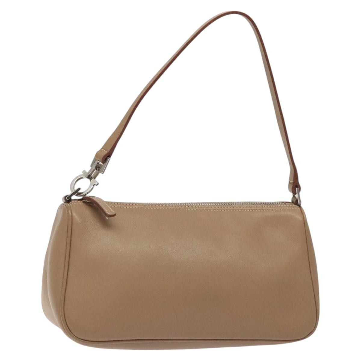 Salvatore Ferragamo Vintage Gancini Pochette Leather, BEIGE, LEATHER, Clutche & pouche