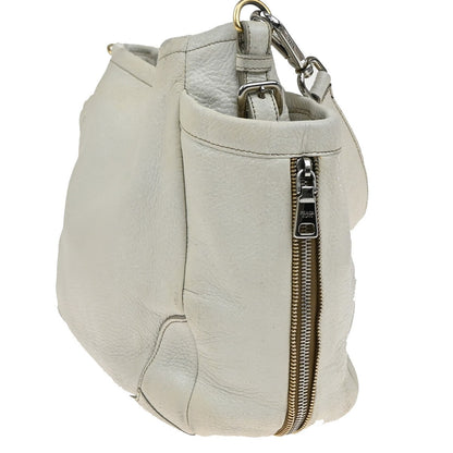 Prada Side Pocket Zip Hobo Vitello Daino, WHITE, LEATHER, Shoulder bag