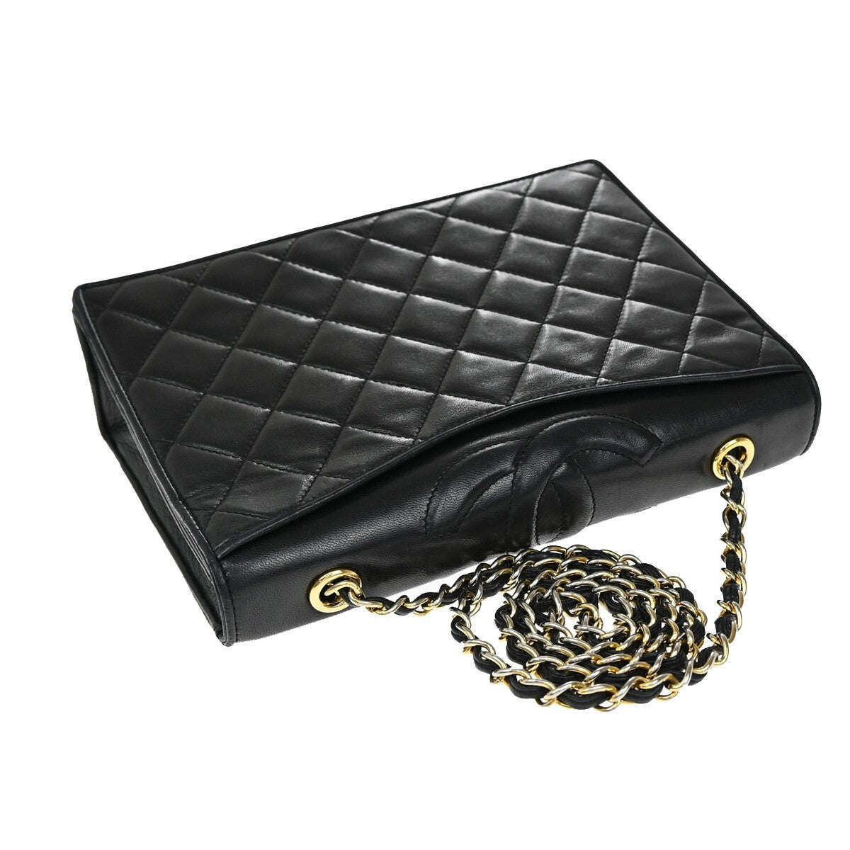 Chanel Vintage CC Chain Full Flap Bag Quilted Leather, BLACK, LEATHER, Shoulder bag