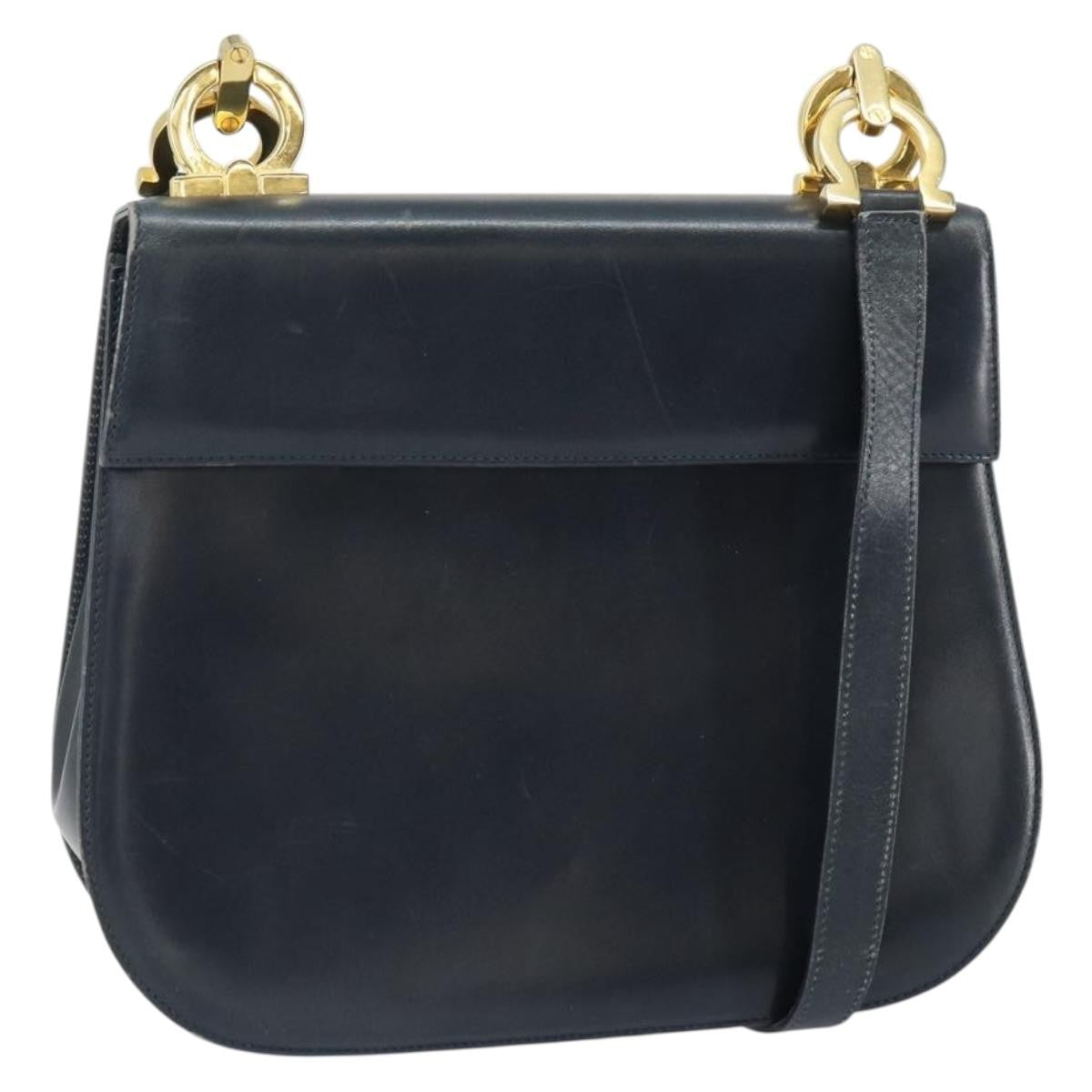 Salvatore Ferragamo Gancini Shoulder Bag Leather, NAVY, LEATHER, Shoulder bag