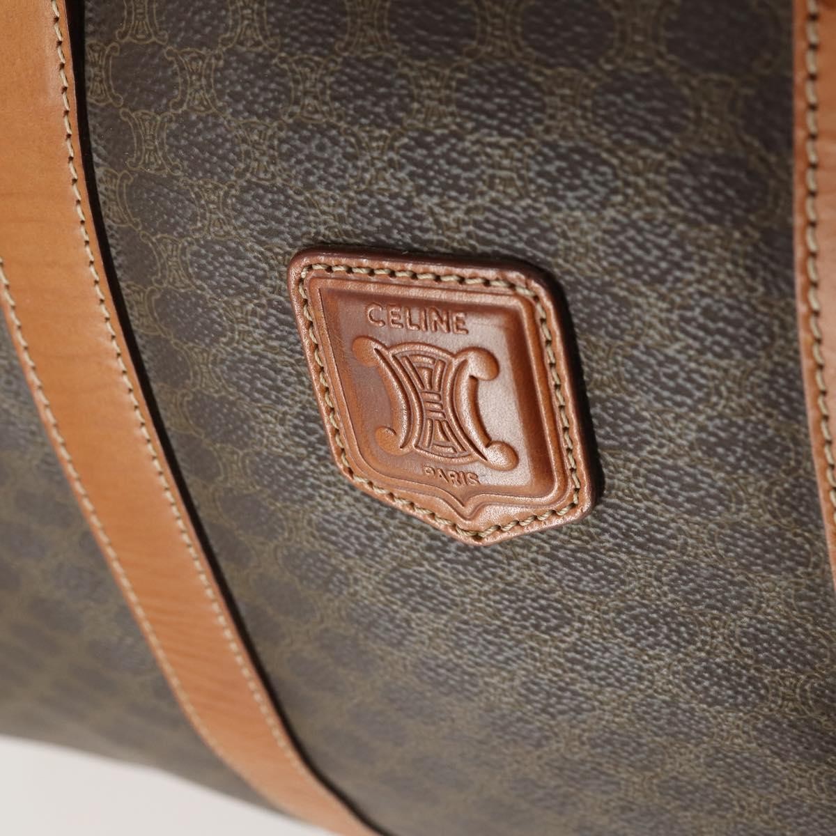 Celine Vintage Duffle Bag Macadam Coated Canvas, BROWN, PVC, Travel bag
