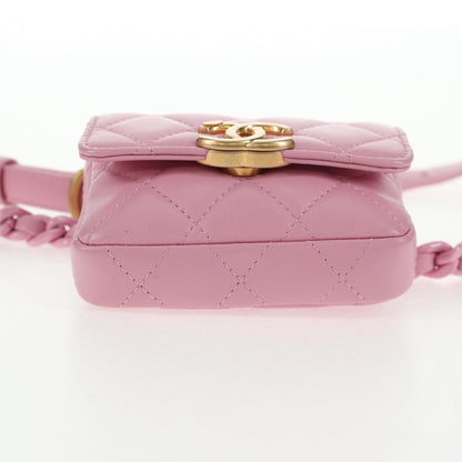Chanel Flat CC Crossbody Bag Leather, PINK, LEATHER, Crossbody bag