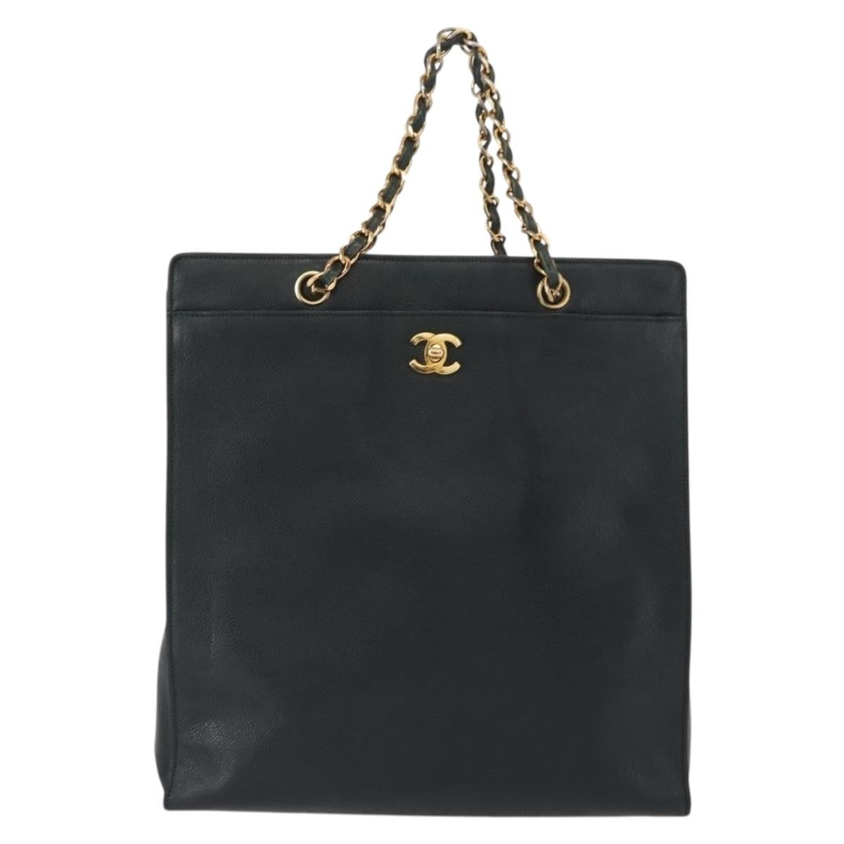 Chanel Vintage CC Lock Pocket Chain Tote Caviar, GREEN, LEATHER, Handbag