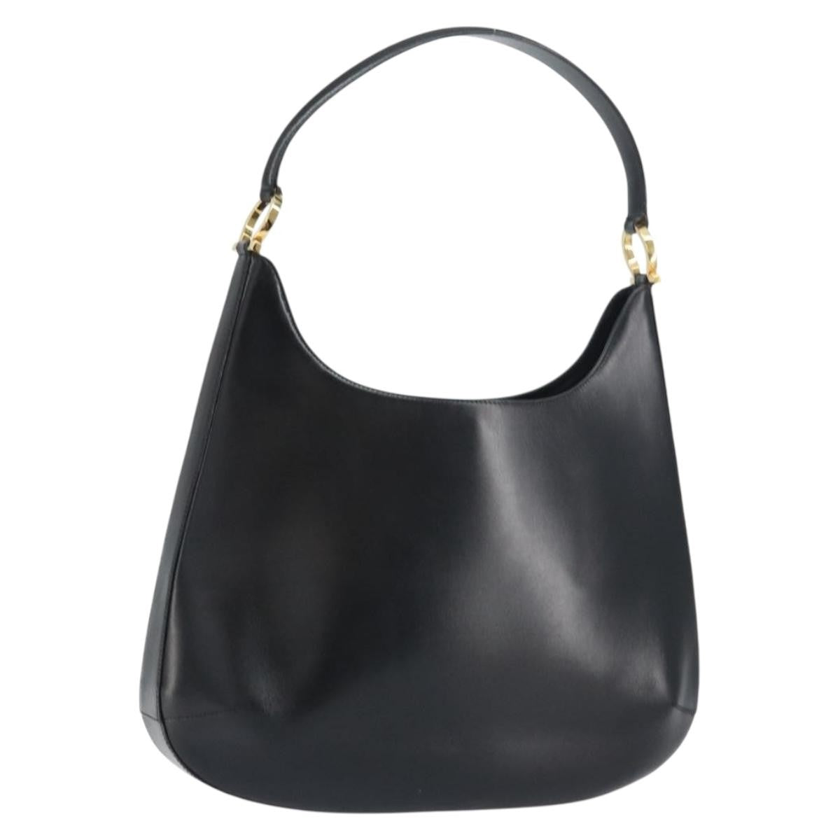 Salvatore Ferragamo Vintage Gancini Hobo Leather, BLACK, LEATHER, Shoulder bag