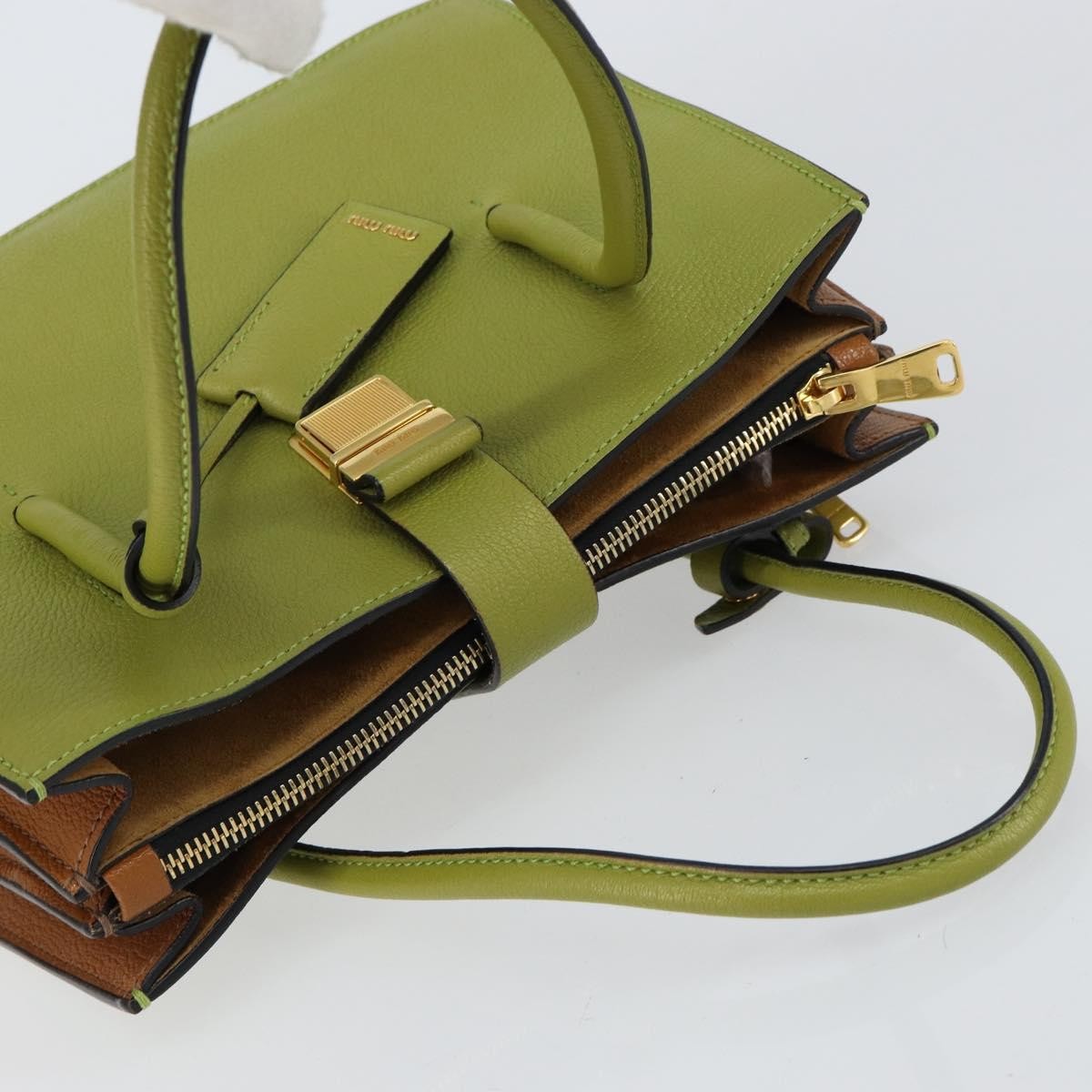 Miu Miu Madras Convertible Compartment Tote Leather, GREEN, LEATHER, Handbag