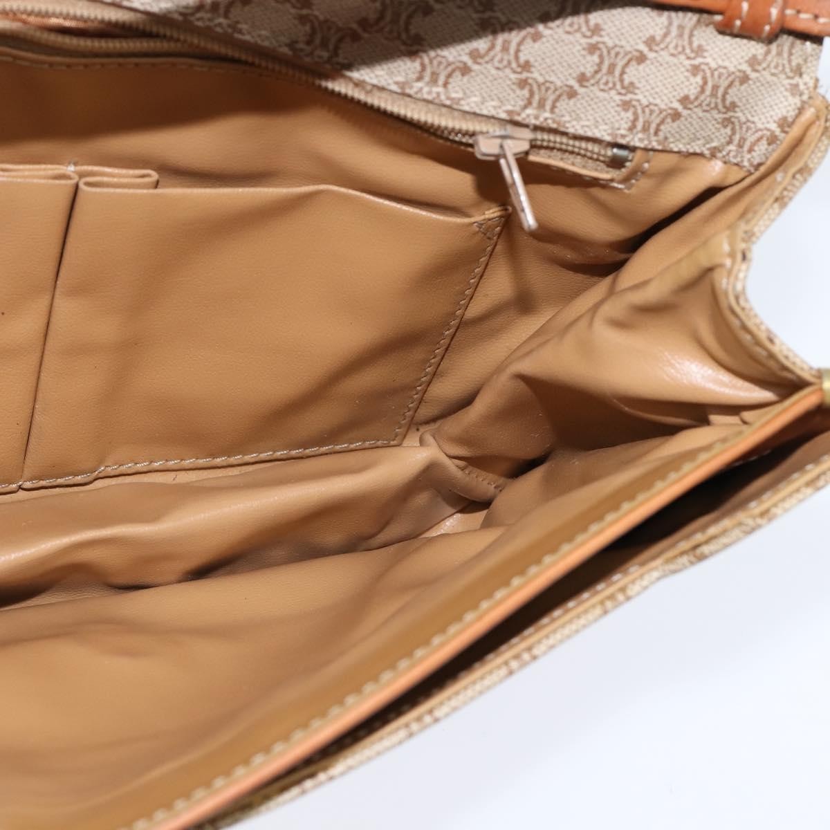 Celine Vintage Macadam Shoulder Bag Canvas and Leather, BEIGE, CANVAS, Shoulder bag