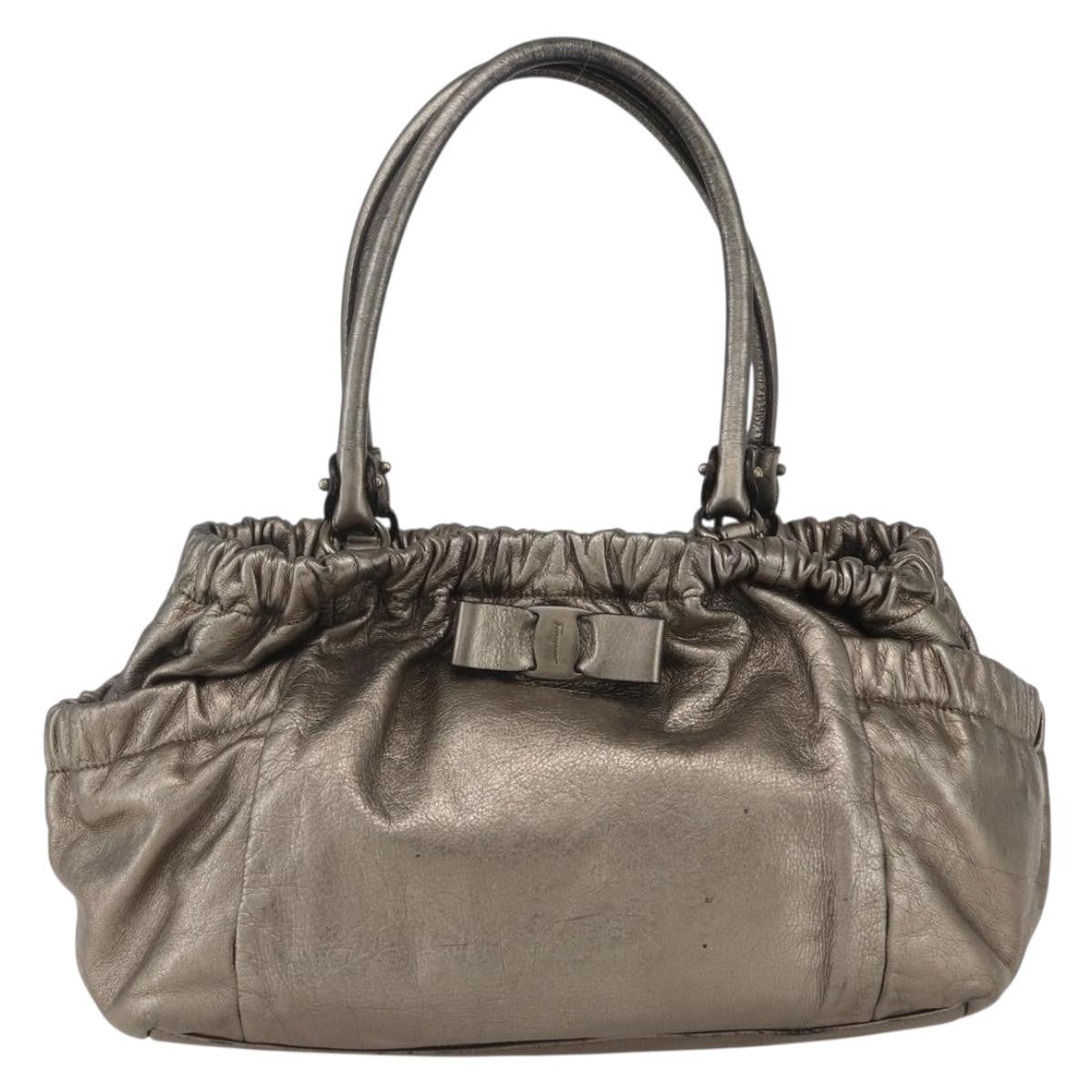 Salvatore Ferragamo Vala Handbag Leather, GOLD, LEATHER, Handbag