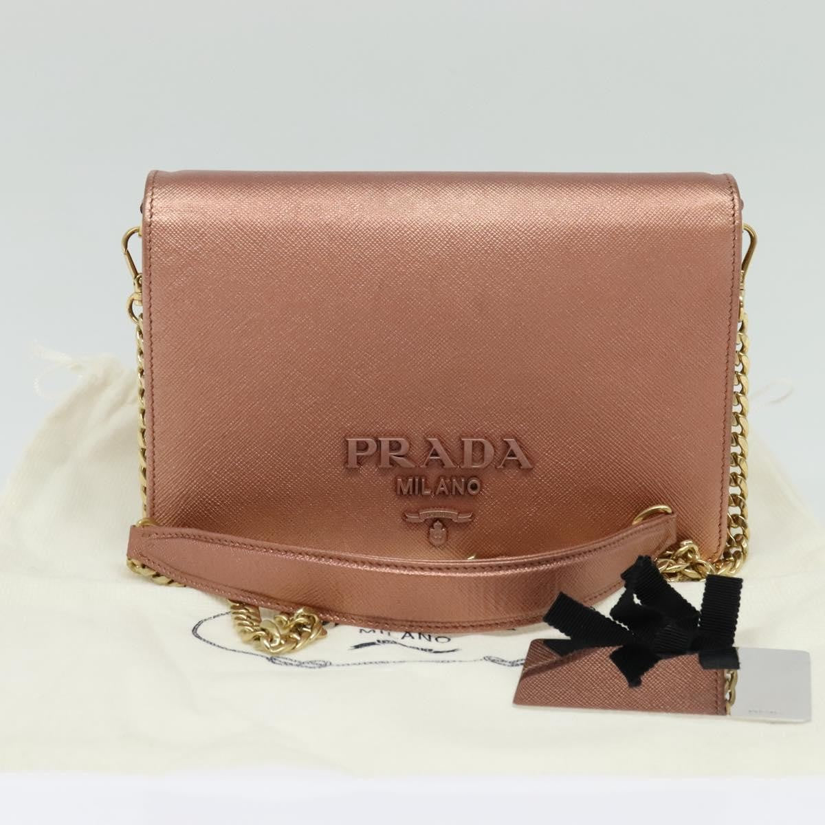 Prada Monochrome Chain Flap Bag Saffiano Leather, PINK, LEATHER, Shoulder bag