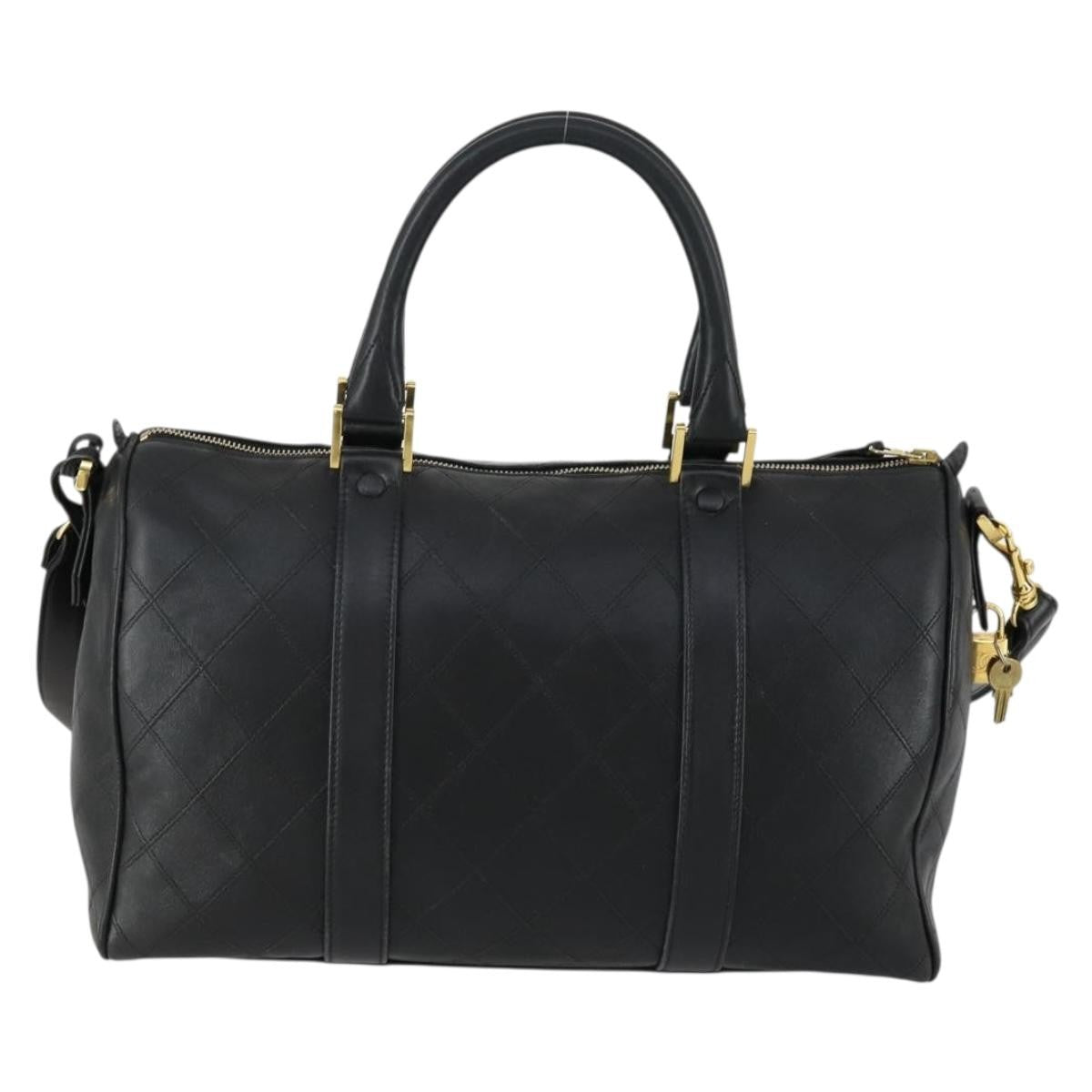 Chanel Vintage Diamond Stitch Boston Bag Quilted Lambskin, BLACK, LEATHER, Travel bag