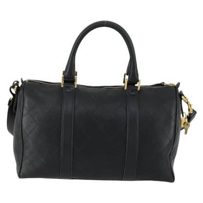 Chanel Vintage Diamond Stitch Boston Bag Quilted Lambskin, BLACK, LEATHER, Travel bag
