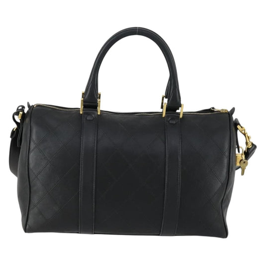 Chanel Vintage Diamond Stitch Boston Bag Quilted Lambskin, BLACK, LEATHER, Travel bag