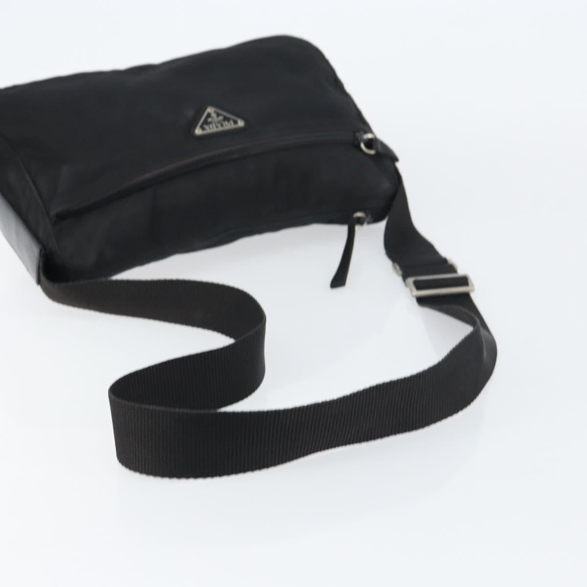 Prada Front Zip Messenger Bag Tessuto, BLACK, NYLON, Shoulder bag