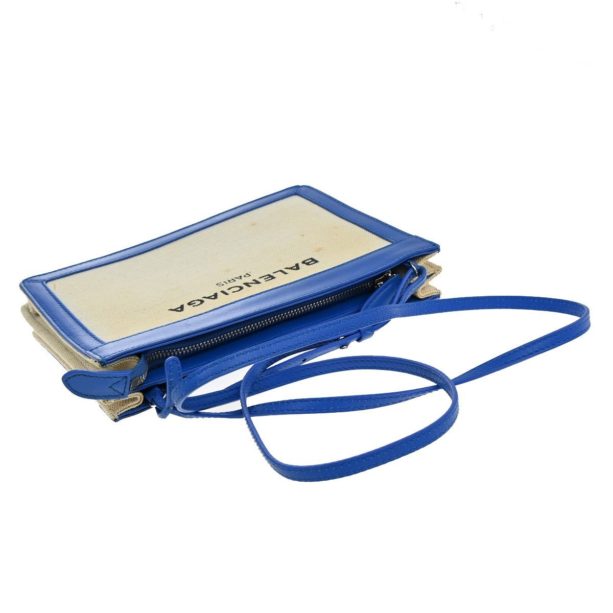 Balenciaga Navy Pochette Canvas and Leather, BEIGE, CANVAS, Clutche & pouche