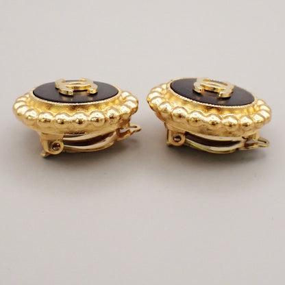 Chanel CC Round Earrings Metal, Black, Gold Plated, Earrings