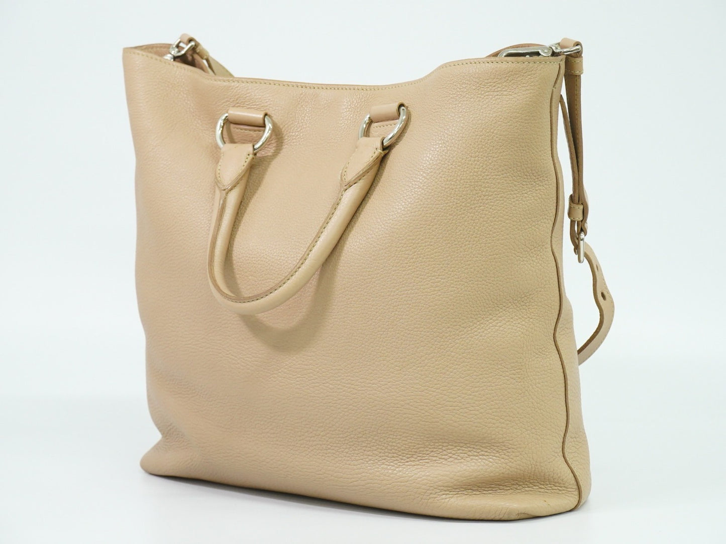 Prada Shopping Tote Vitello Daino, BEIGE, LEATHER, Tote bag