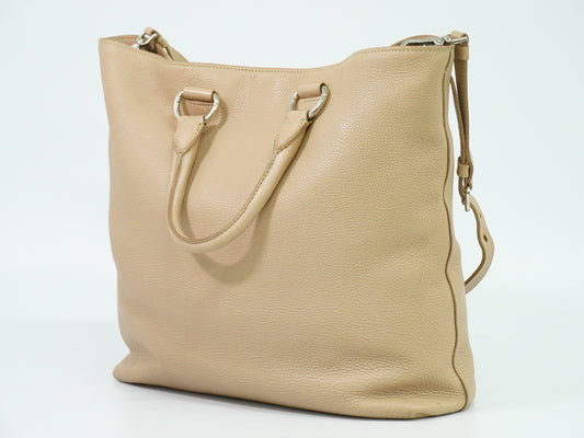 Prada Shopping Tote Vitello Daino, BEIGE, LEATHER, Tote bag