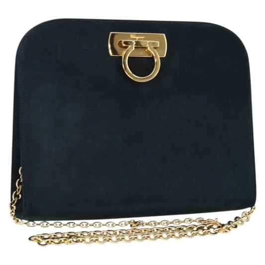 Salvatore Ferragamo Gancini Chain Shoulder bag Suede, NAVY, SUEDE, Shoulder bag