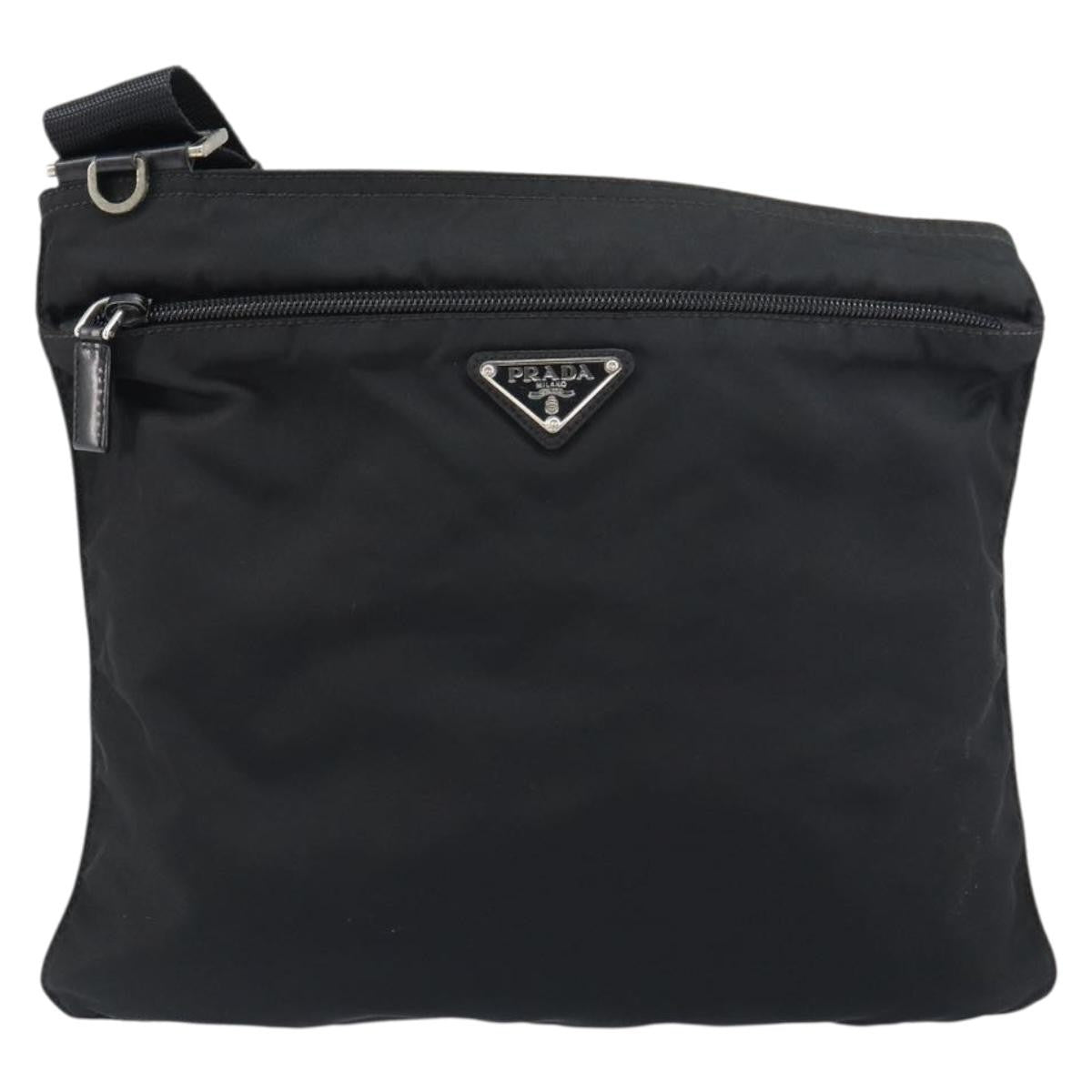 Prada Front Pocket Messenger Bag Tessuto, BLACK, NYLON, Shoulder bag
