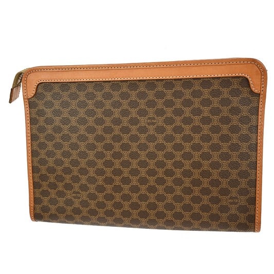 Celine Macadam Pochette Canvas and Leather, BROWN, CANVAS, Clutche & pouche