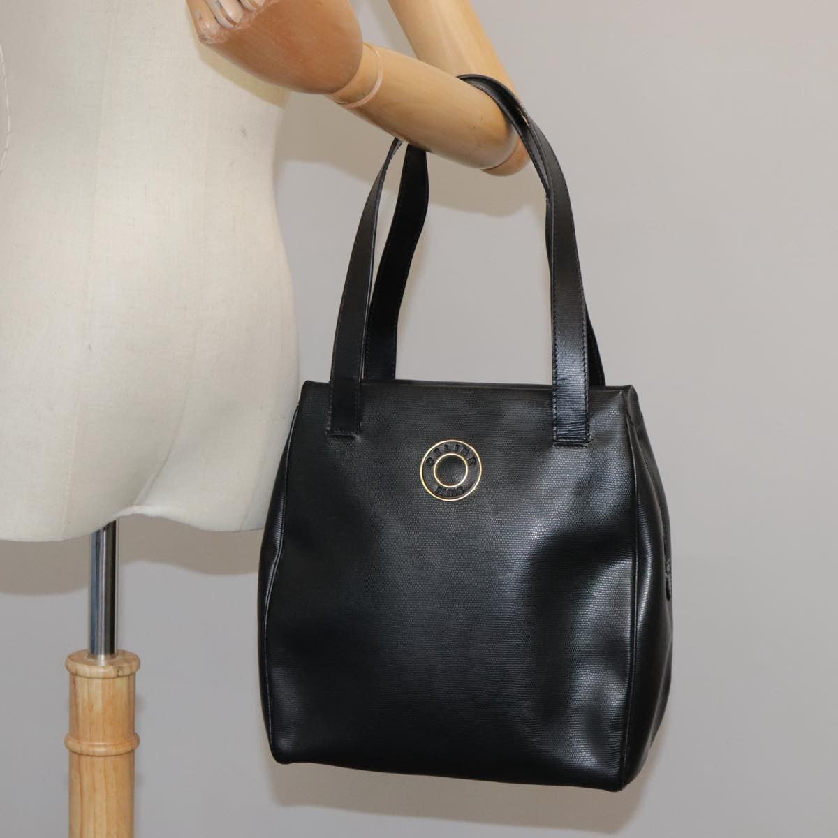 Celine Circle Logo Handbag Leather, BLACK, LEATHER, Handbag