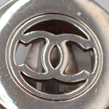 Chanel CC Cutout Round Clip-On Earrings Metal, SILVER, METAL, Earrings