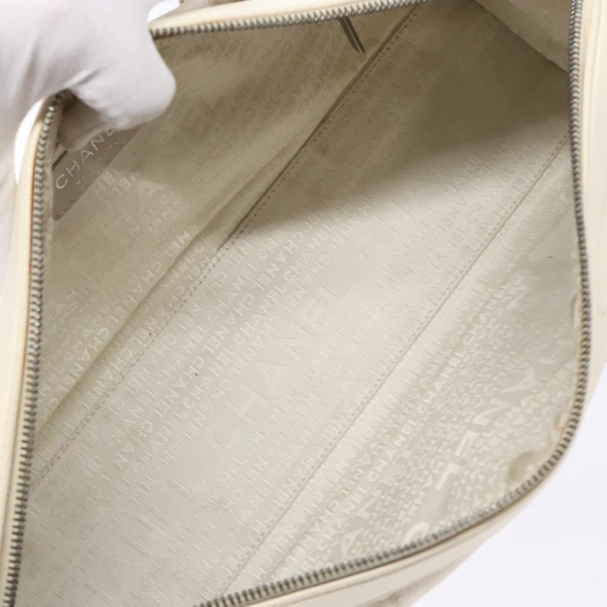 Chanel Square Stitch Duffle Bag Quilted Caviar, WHITE, LEATHER, Travel bag