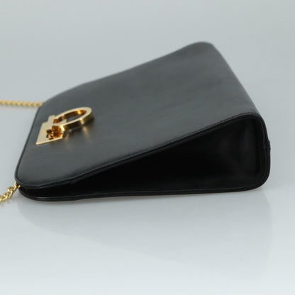 Salvatore Ferragamo Vintage Gancini Chain Shoulder Bag Leather, BLACK, LEATHER, Shoulder bag