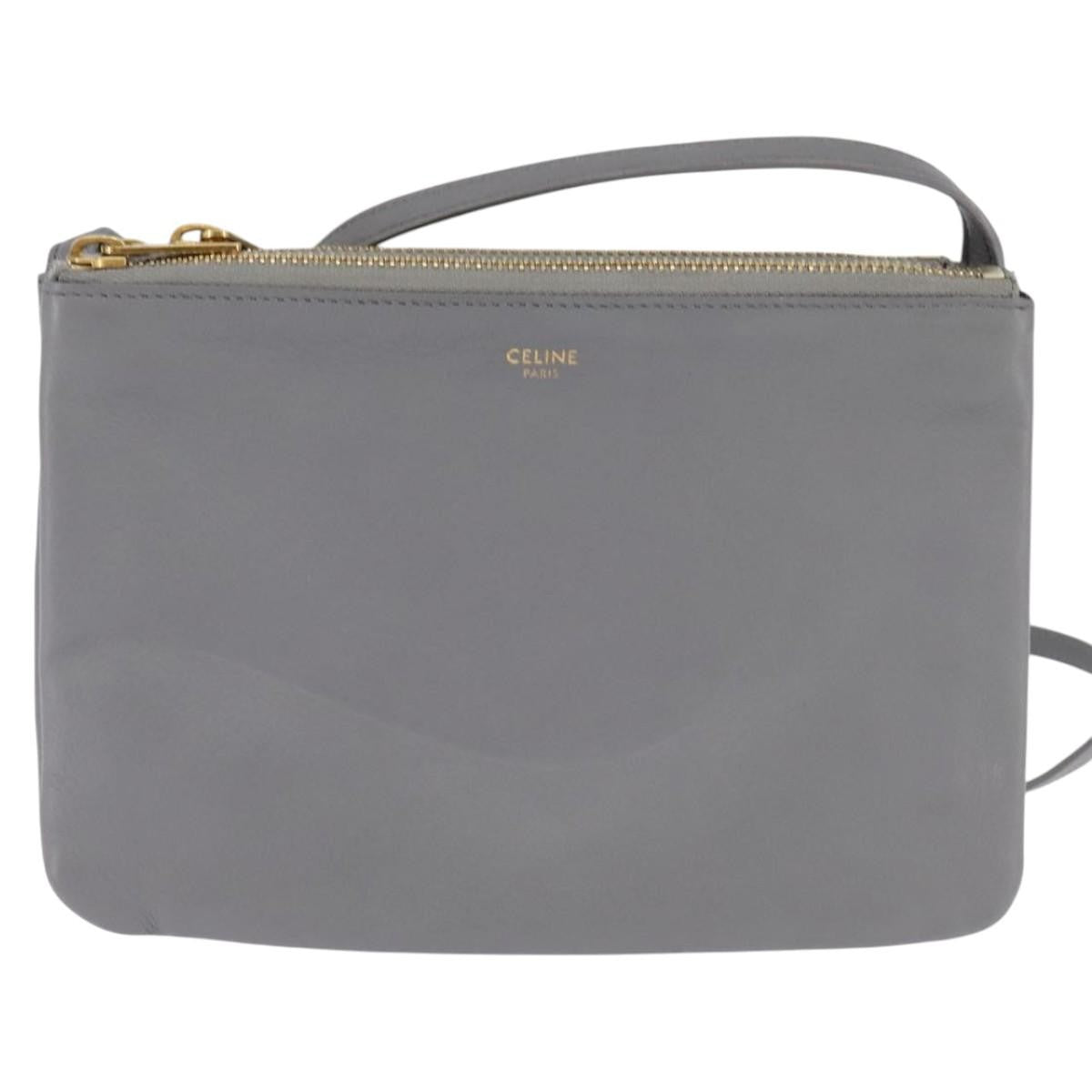 Celine Trio Crossbody Bag Leather, GRAY, LEATHER, Crossbody bag