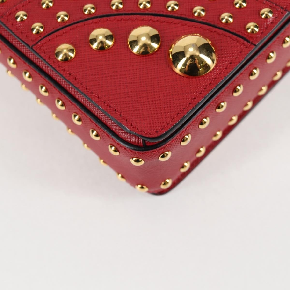 Prada Turn Lock Shoulder Bag Studded Saffiano Leather, RED, LEATHER, Shoulder bag