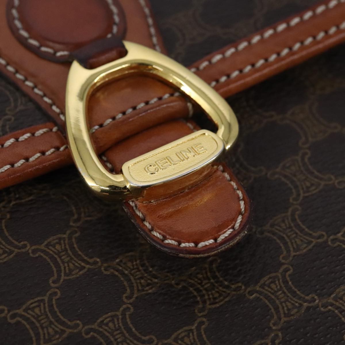 Celine Macadam Shoulder Bag PVC Leather, BROWN, CANVAS, Shoulder bag