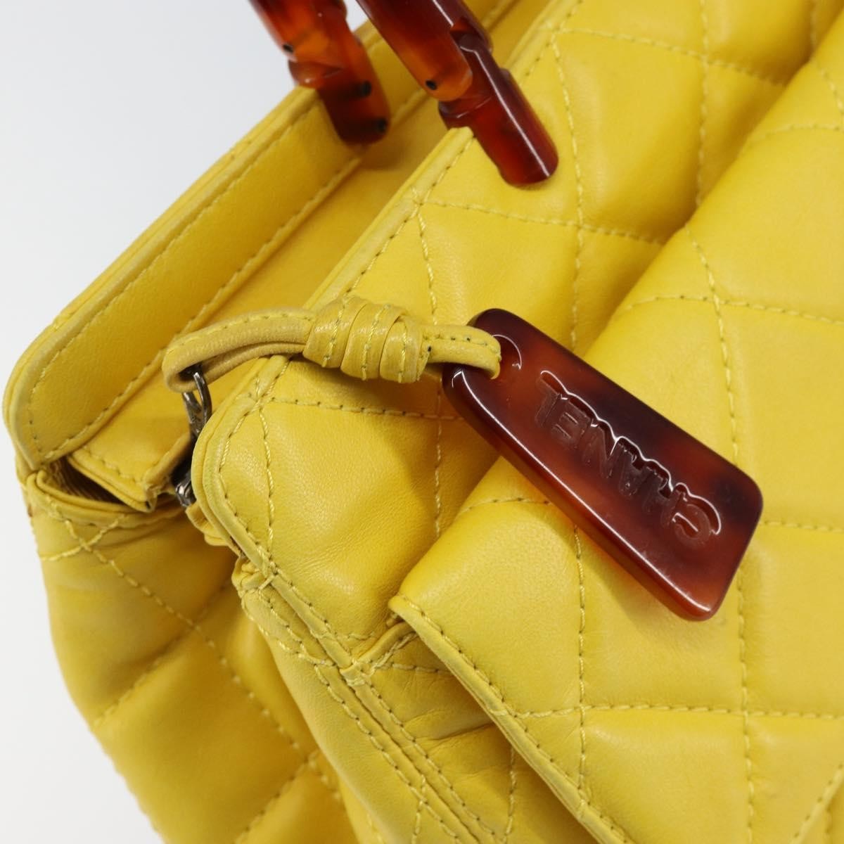 Chanel Vintage CC Resin Pocket Tote Quilted Leather, YELLOW, LEATHER, Tote bag