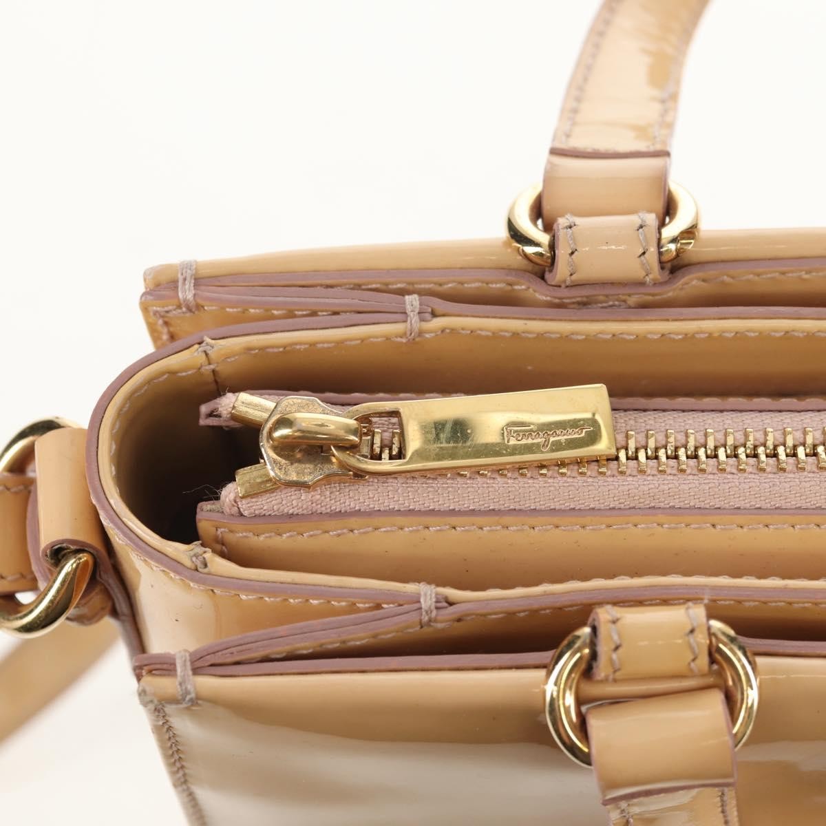 Salvatore Ferragamo Convertible Vara Bow Tote Patent Leather, BEIGE, PATENT_LEATHER, Tote bag