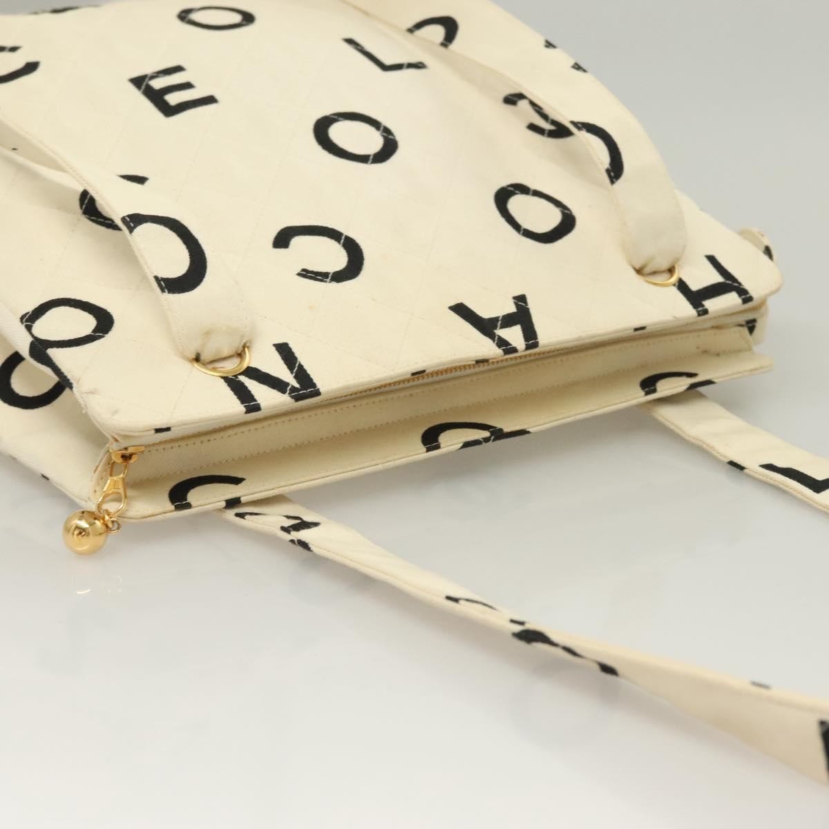 Chanel Vintage Coco Logo Zip Tote Quilted Printed Canvas, WHITE, CANVAS, Tote bag
