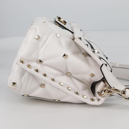 Valentino Garavani VLTN Candystud Top Handle Bag Printed Leather, WHITE, LEATHER, Handbag