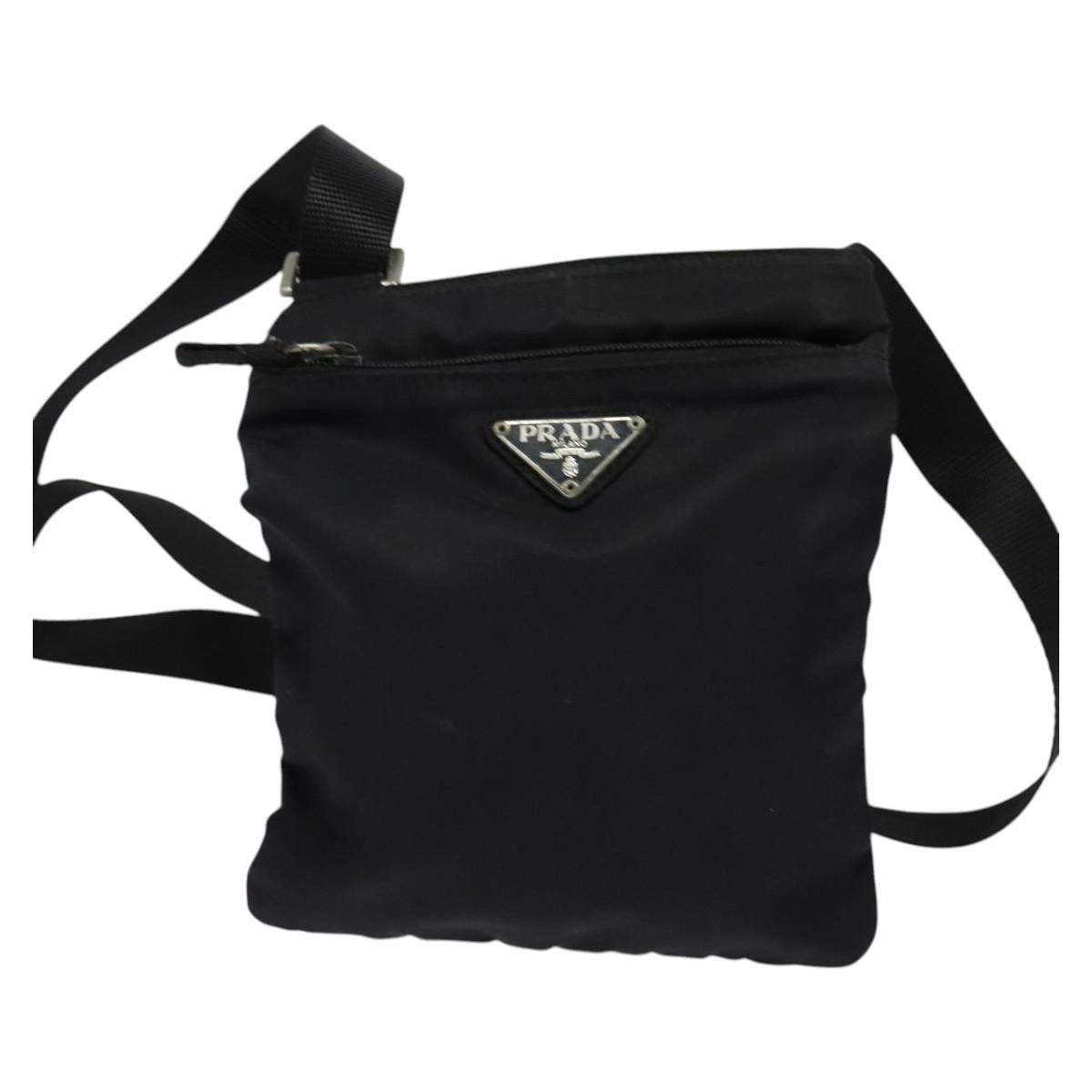 Prada Flat Messenger Bag Tessuto, BLACK, NYLON, Shoulder bag