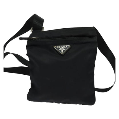 Prada Flat Messenger Bag Tessuto, BLACK, NYLON, Shoulder bag