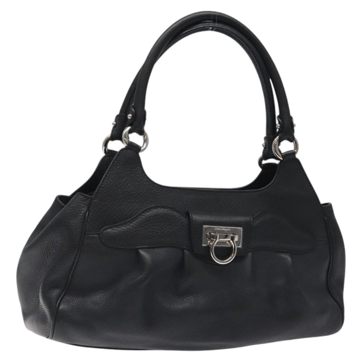 Salvatore Ferragamo Gancini handbag Leather, BLACK, LEATHER, Handbag