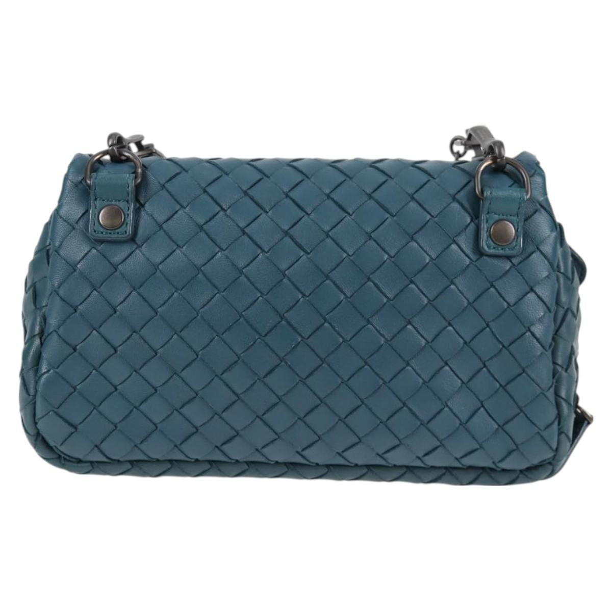 Bottega Veneta Expandable Chain Crossbody Bag Intrecciato Nappa, BLUE, LEATHER, Crossbody bag