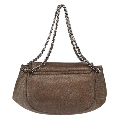 Chanel Timeless Half Moon Flap Bag Caviar, BROWN, LEATHER, Shoulder bag