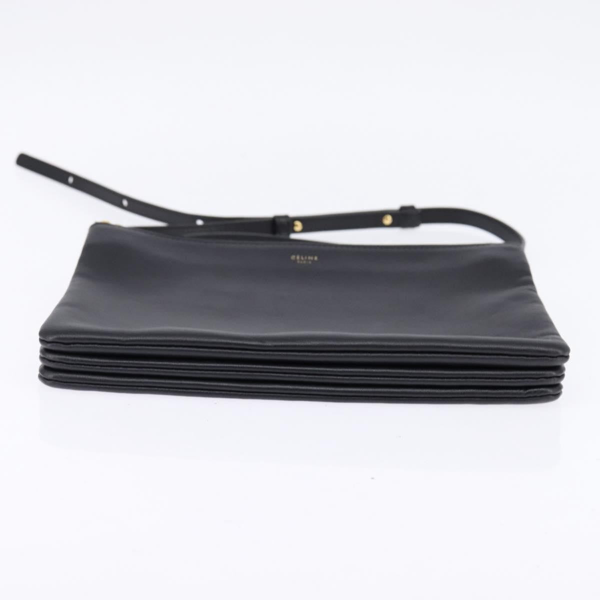 Celine Trio Crossbody Bag Leather, BLACK, LEATHER, Crossbody bag