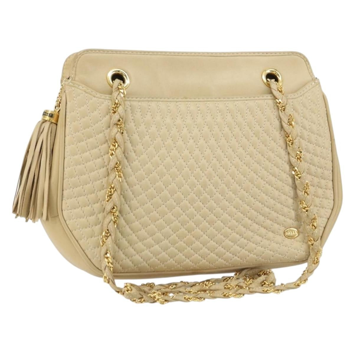 Bally Vintage Chain Shoulder Bag Quilted Leather, BEIGE, LEATHER, Shoulder bag