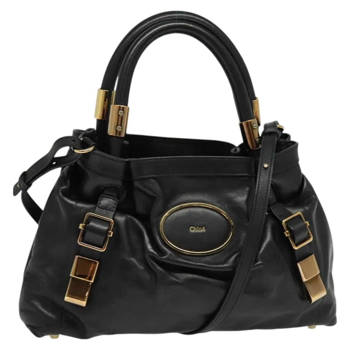 Chloe Victoria Handbag Leather, BLACK, LEATHER, Handbag