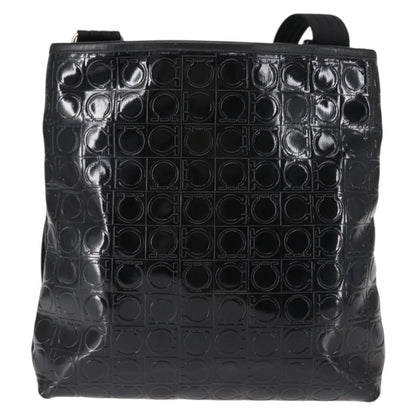Salvatore Ferragamo Gancini Shoulder Bag Patent Leather, BLACK, PATENT_LEATHER, Shoulder bag